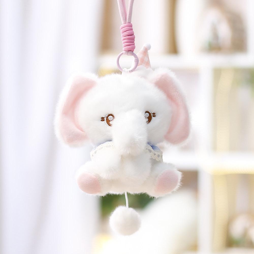 Plüschelefant mit Satin-Schal für Mädchen, Geschenk und Taschen-Schlüsselanhänger-Dekoration