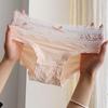 French Lace Satin Mid-Low Waist Triangle Panties with Cotton Crotch for Women