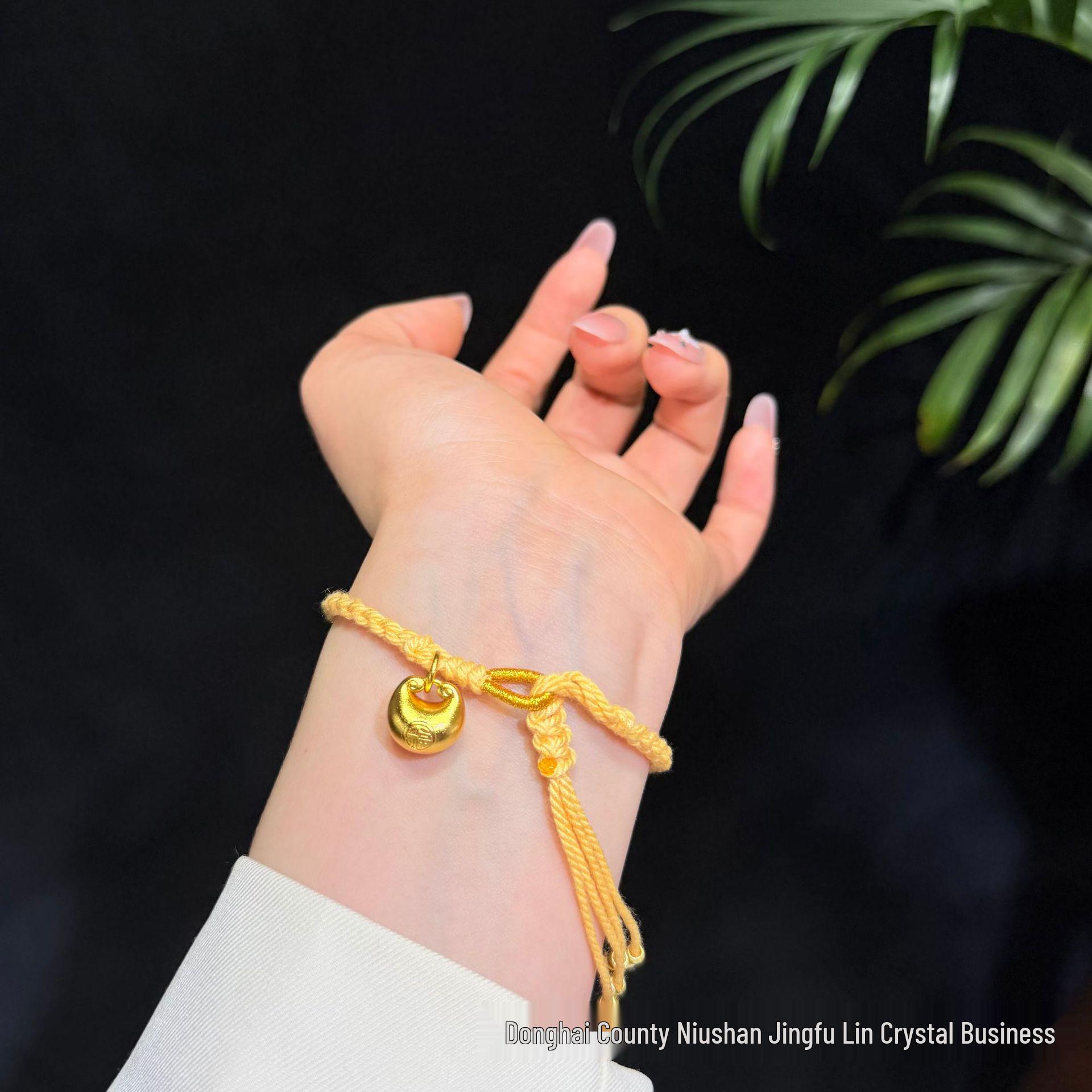 Chubby Fu Rose Gold Woven Bracelet: Year of the Horse, Wooden Horse Charm, God of Wealth, Chinese Style Birthday Gift for Women