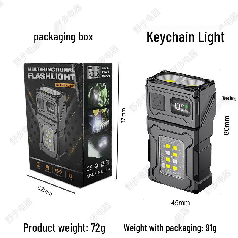 Portable Multi-Functional Rechargeable Flashlight with Rotating Head, Side Light, Red/Blue Burst Flash, and Magnetic Base for Outdoor Use.