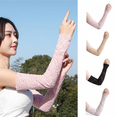 Fashionable Lace Design Sun Arm Sleeves Elastic Fit Nylon Cooling Sun Blocking Lightweight For Women Outdoor Activities Travel
