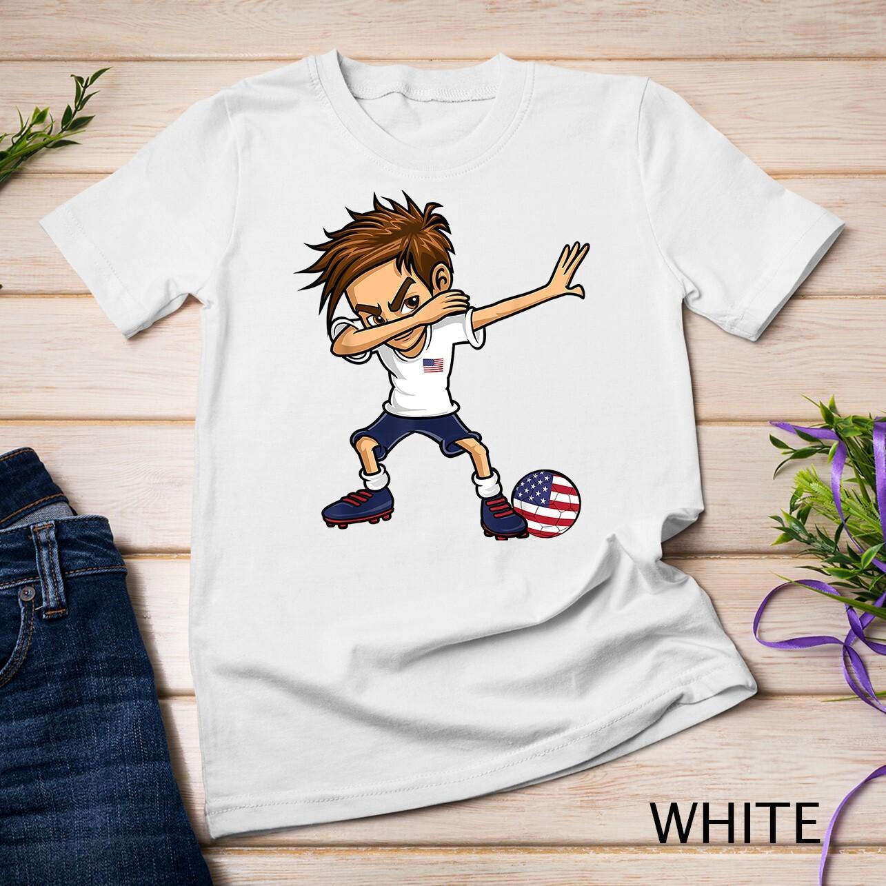 Dabbing Boy United States Football Soccer Jersey US Flag Unisex T-Shirt Mens Womens Tees Top S