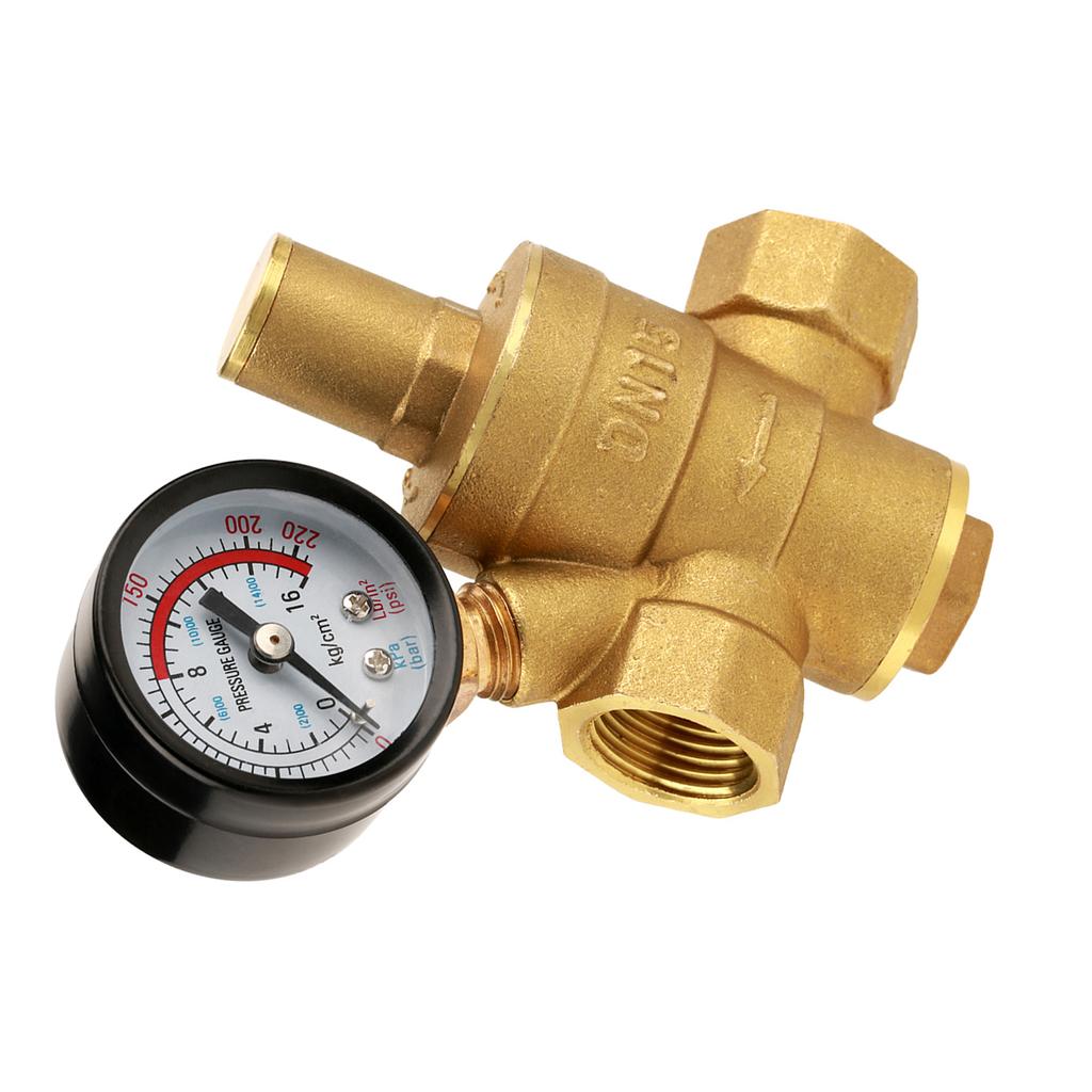 Pressure Reducer, DN15 232PSI Water Pressure Regulator Valve, Brass  Water Pressure Reducer with Gauge for Tap Water, Relief Valves