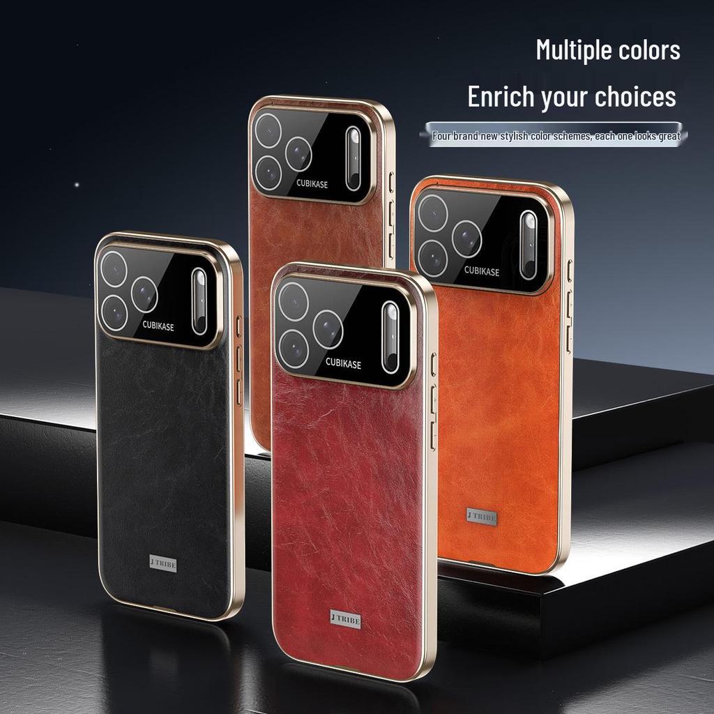 Electroplated Leather Phone Case for iPhone 17 Pro Max: Drop-proof, Oil-Wax Leather Texture, Compatible with iPhone 16