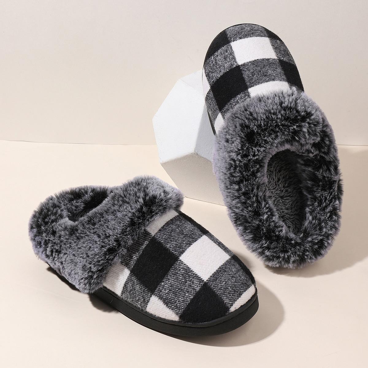

New plaid Mao Mao slippers fashion trend winter home comfort warm non-slip cotton slippers shoes 36-37