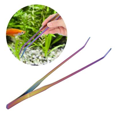 Pince à Aquarium en Acier Inoxydable 27cm de Longueur Design Courbé Pince à Plantes Pince Arc-en-ciel Longues Outils d'Aquascaping
