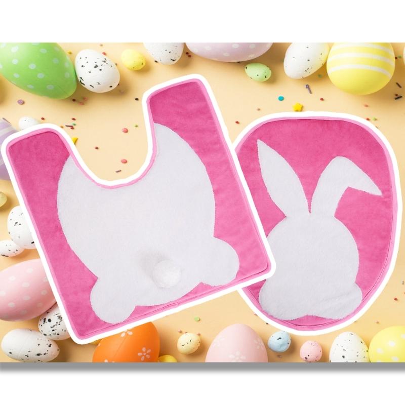 Elastic Easter Rabbit Toilet Seats Cover and Toilet Rugs U Shaped Adds a Touch of Fun to Your Bathroom Decoration