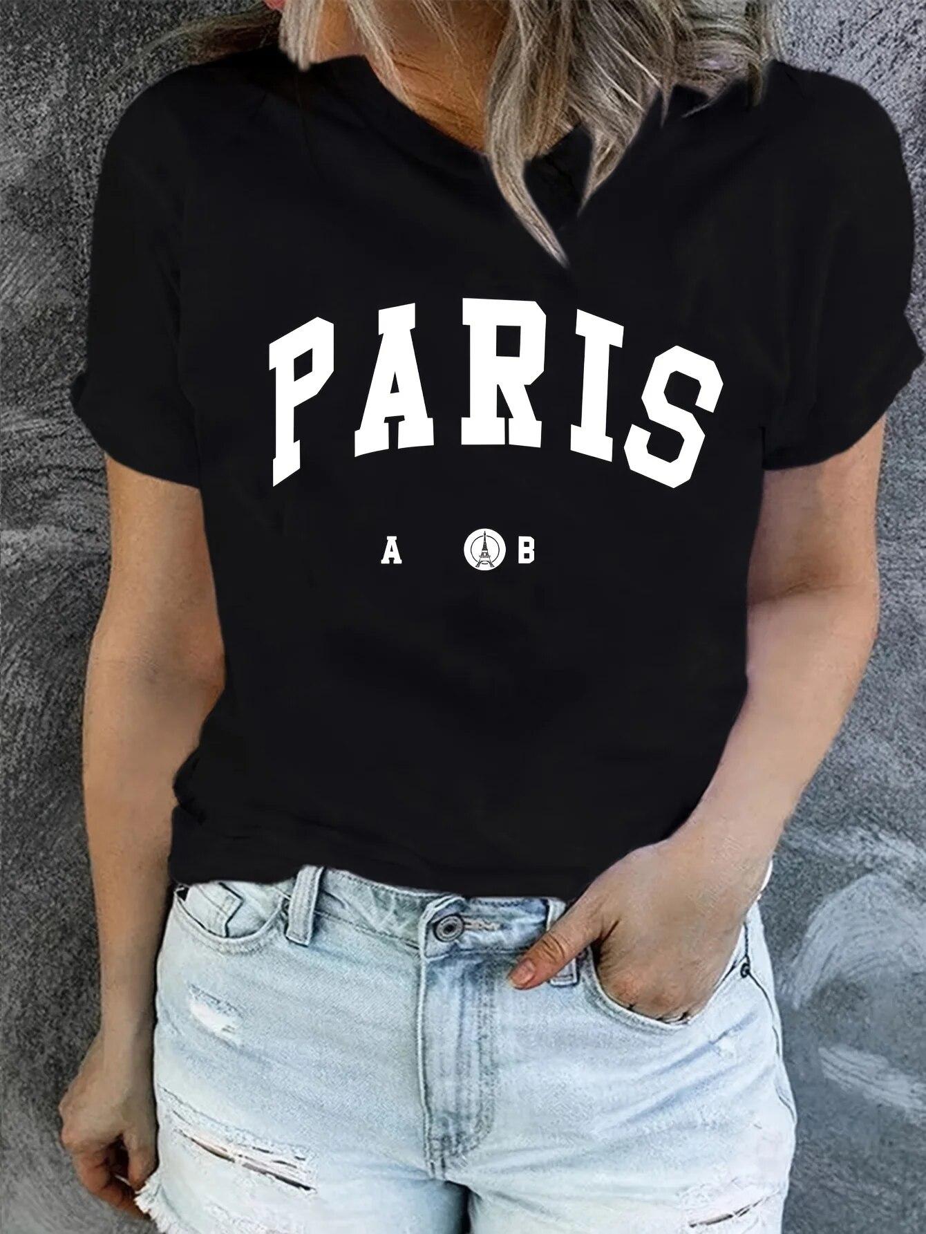 

Парижская футболка унисекс с буквенным принтом, повседневный топ с круглым вырезом и короткими рукавами, одежда WoUnisex, женские топы, футболки 4XL