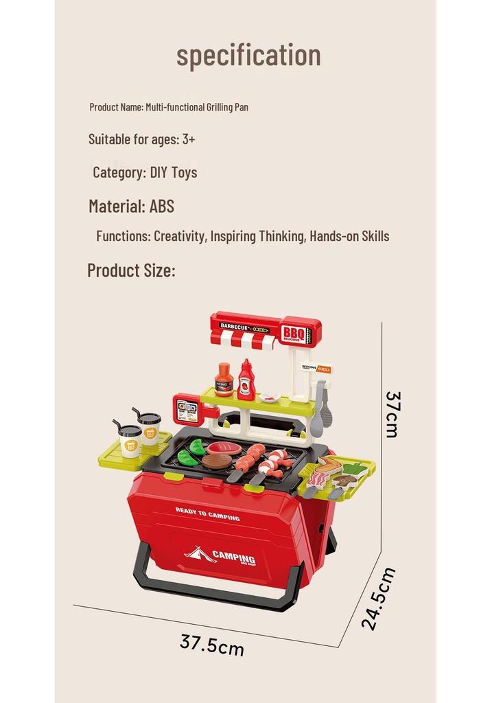 Multi-Function BBQ Table & Candy Cart: Pretend Play Kitchen Toy for Kids