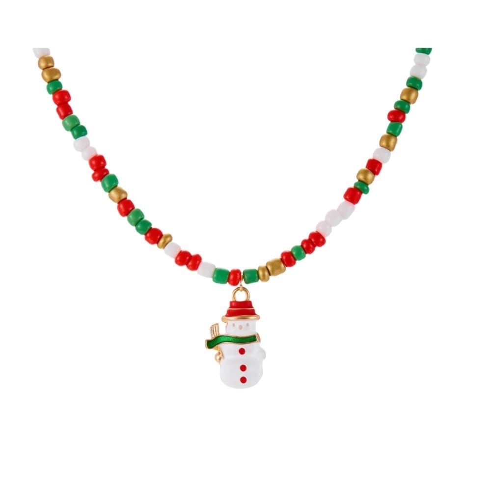 

Cute Christmas Necklace, Santa Claus, Snowman, Christmas Tree Seed Bead Necklace, Christmas Gift Jewelry