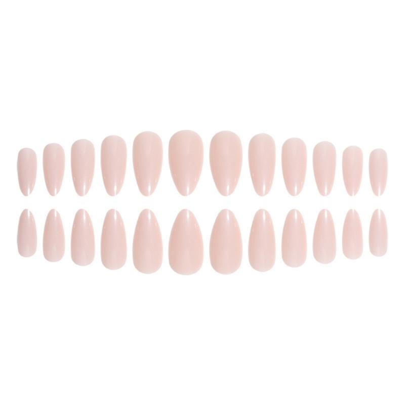 24 Buc. Unghii Artificiale Culoare Solidă Nude Presă pe Unghii Formă Migdală Adeziv Unghii False Lucioase pentru Petrecere