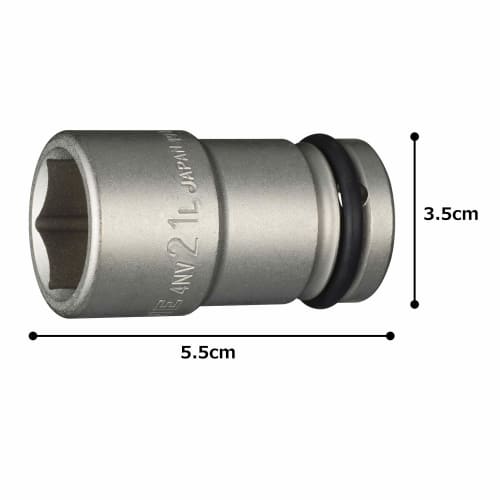TONE Long Socket for Impact 4NV-21L Drive Angle 12.7mm (1/2") Width Across Flats 21mm