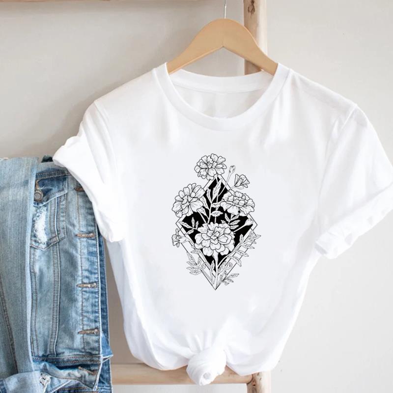 (European Size)90s Women Print Lady Female Cactus Plant Lovely Trend Tee Top Fashion T Shirt Clothing Casual Short Sleeve Graphic T-shirt