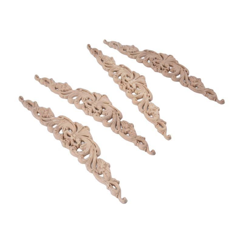 Fresh 4Pcs Wood Carving Decal Wood Carved Furniture Appliques Corner Onlay Applique Furniture Home Door Decor DIY