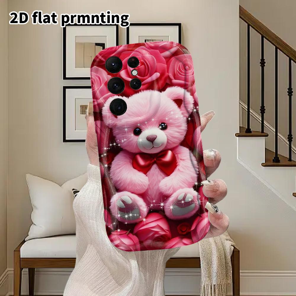Phone Case: 2D Flat Samsung Galaxy A34 A35 M05 M06 S20 S22 S21 FE Plus 5G Protective Case, Couple Style, Pink Bear, Christmas and Halloween Gift