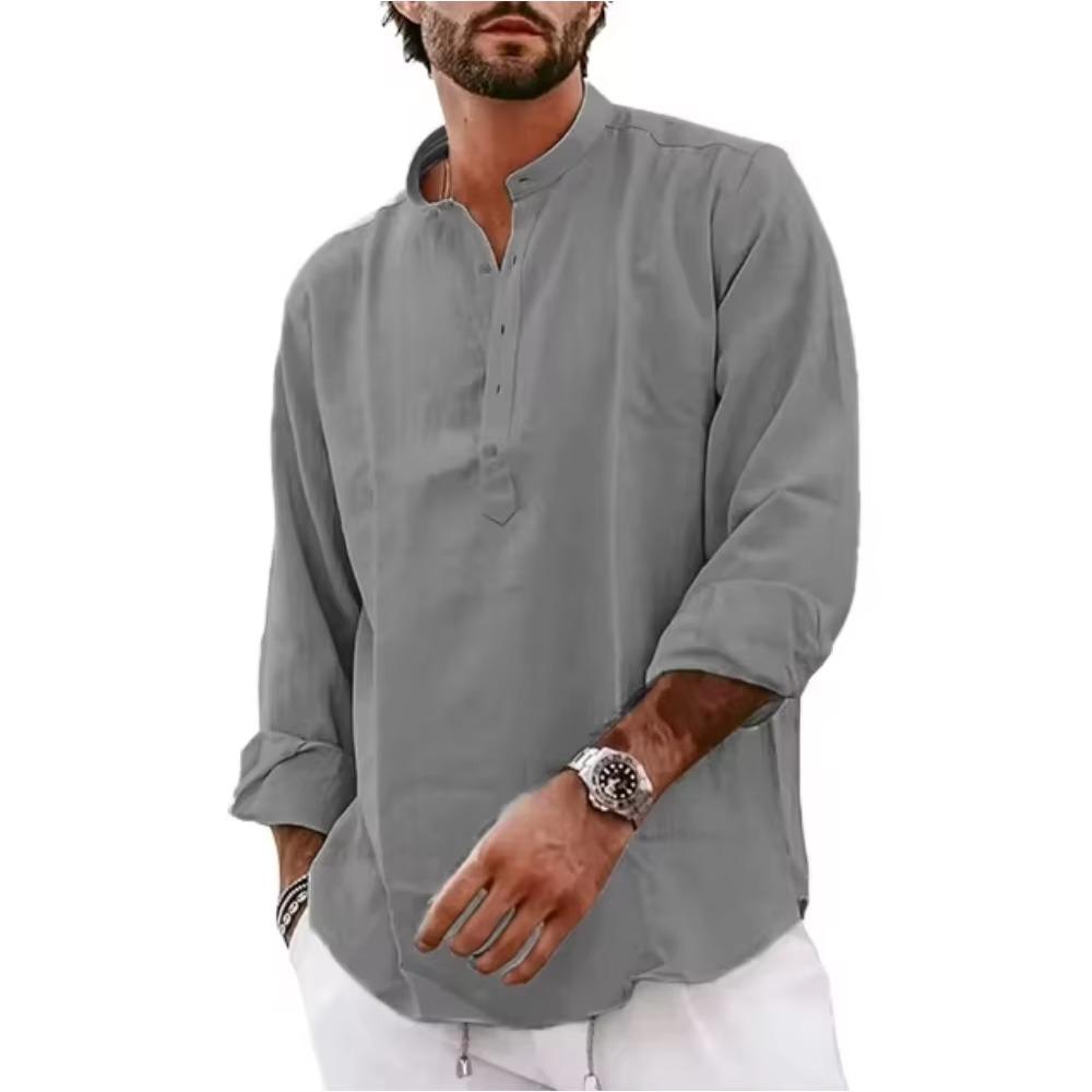 Moderní černé bavlněné lněné henley košile pro muže Lehké s dlouhým rukávem Ležérní streetwear