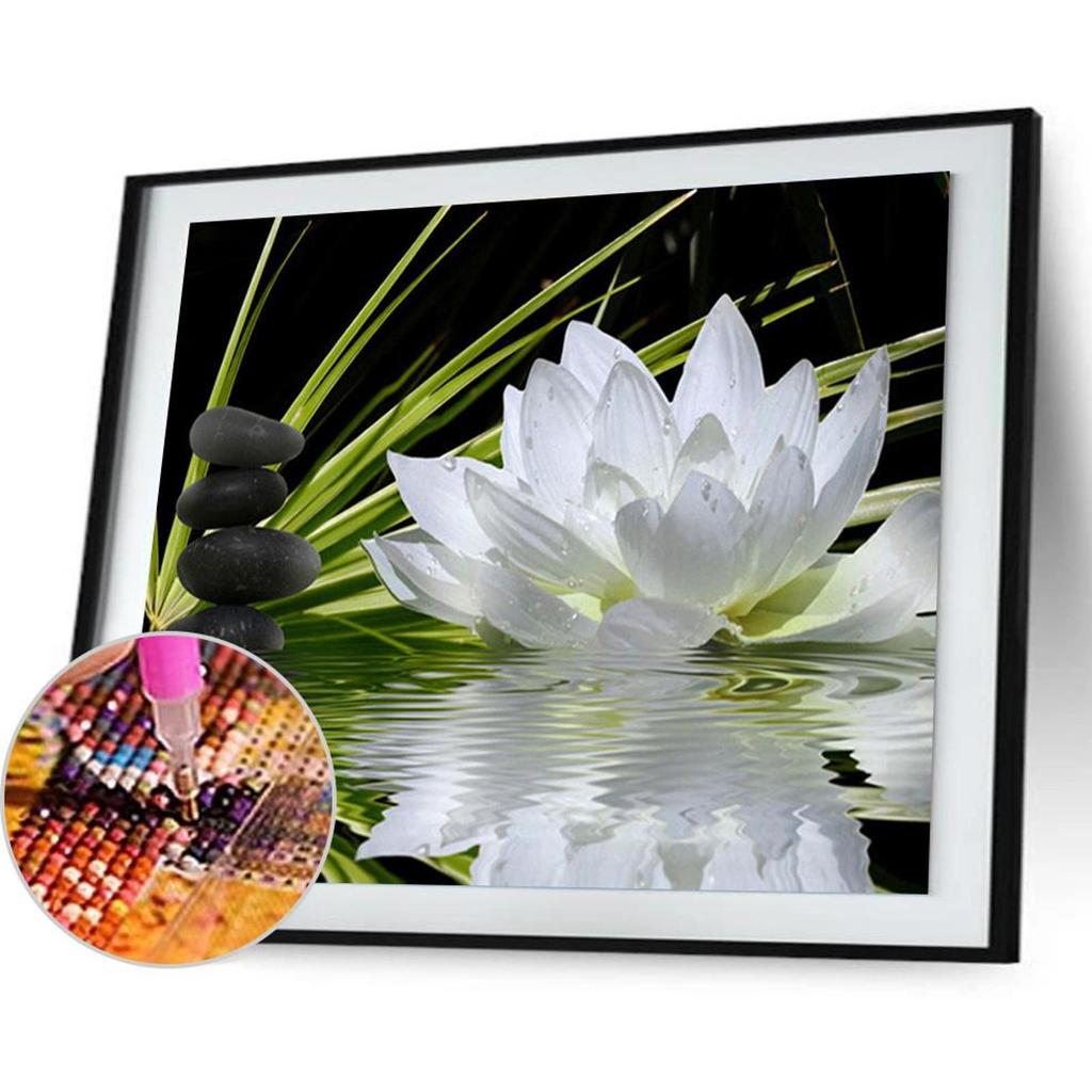 White Lotus 5D DIY Diamonds Mosaic Painting Partial Round Drill Rhinestones Paintings Crystal Creative Handmade Wall Decoration