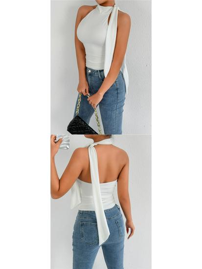 Summer Sleeveless Halter Strap Backless Crop Top for Women
