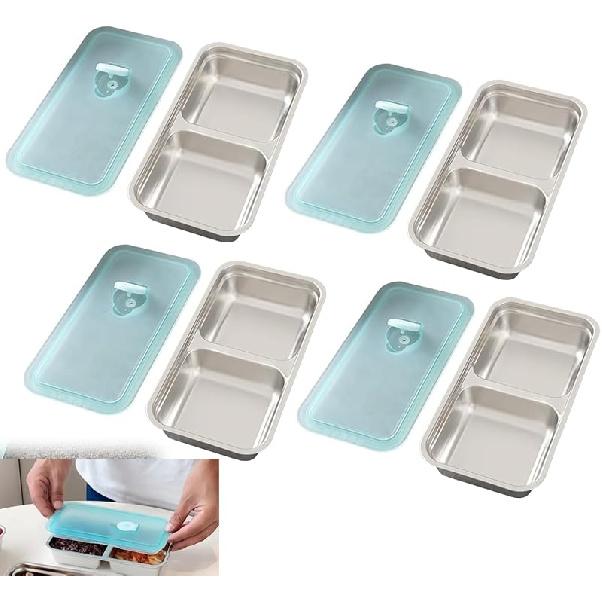 Snack Containers Reusable Stainless Steel Double Compartment Dishwasher- Reusable Condiment Containers with Lids 4PCS 5300₽