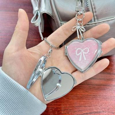 Y2K Trend Kalp Katlanır Ayna Anahtarlık Tatlı Havalı Metal Anahtarlık Makyaj Mini Ayna Moda Çanta Süsü Kız Çocuk Hediyeleri