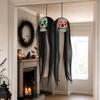 Halloween Hanging Skull Decoration with Long Hair and Light-Up Eyes for Indoor Outdoor Party Haunted House Scene Setup Prop