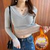 Women's Winter Velvet & Lace V-Neck Top with Thermal Bottoming Shirt