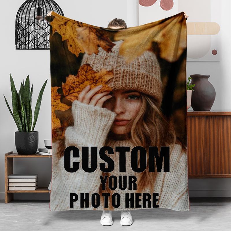 1pc Personalized Photo Custom Pattern Flannel Blanket, Lightweight Soft Blanket, Gift Blanket for Family and Friends