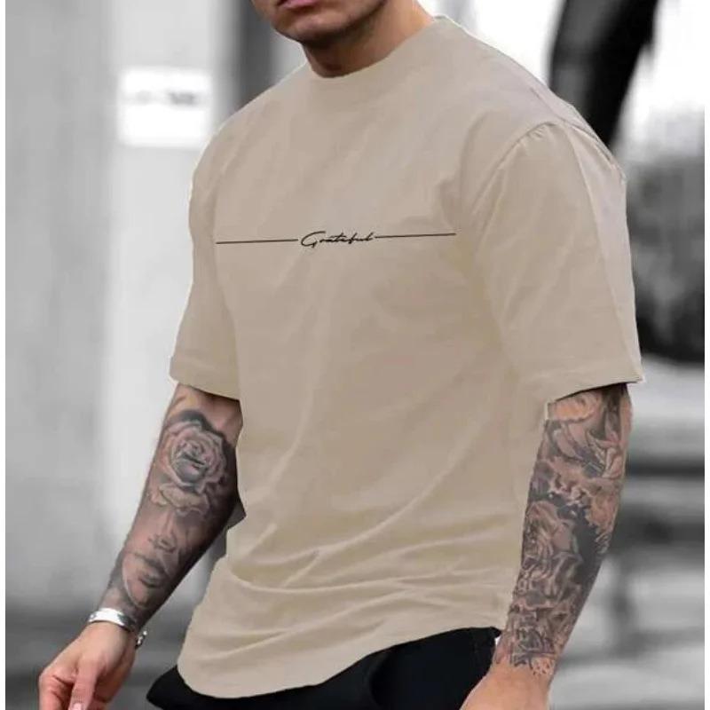 Men Summer New Printed Color Block Short Sleeve Crew Neck T Shirt Casual Contrast Top