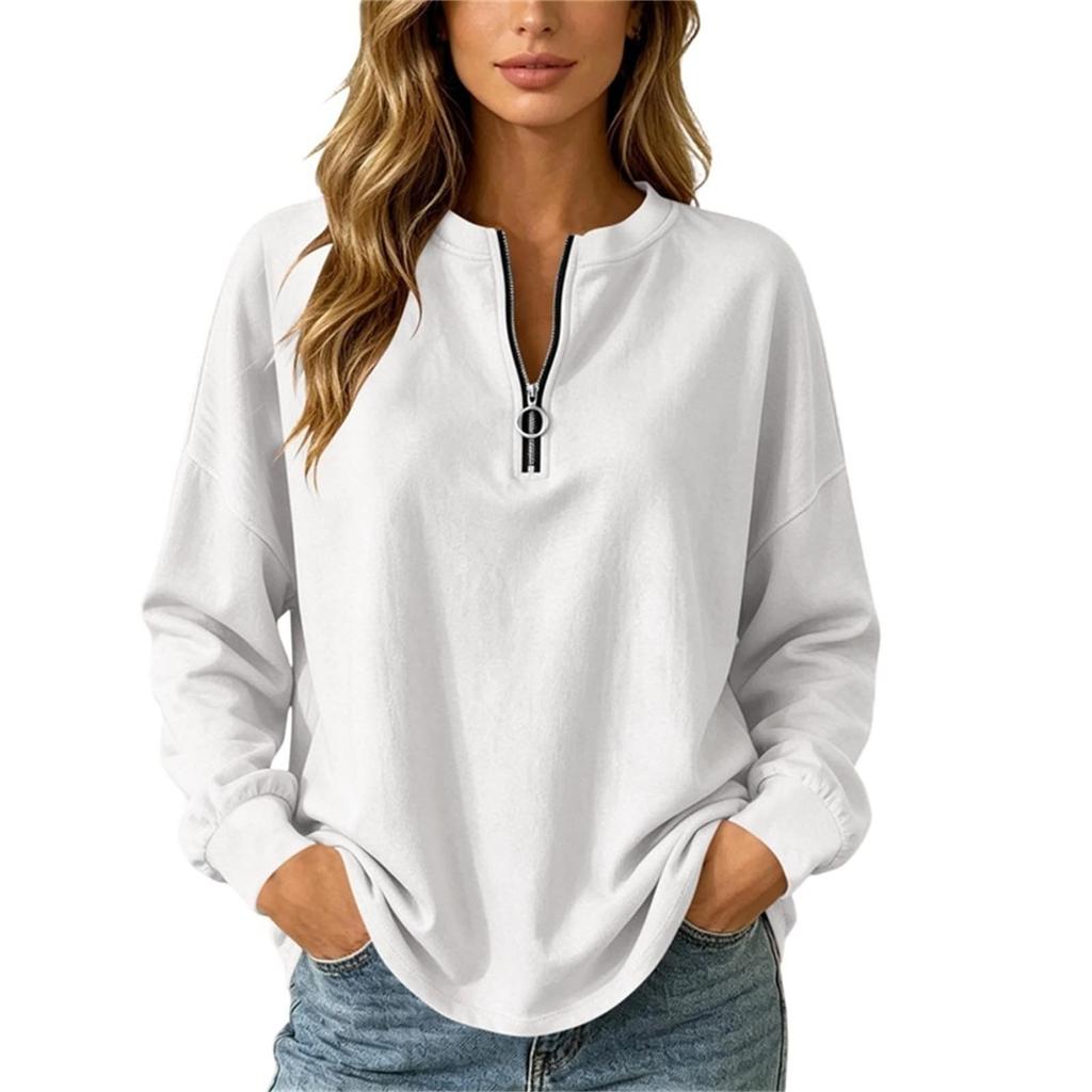 Damen Lockerer Pullover Sweatshirt Langarm Lässiges Oberteil mit halbem Reißverschluss Bequeme Alltagskleidung