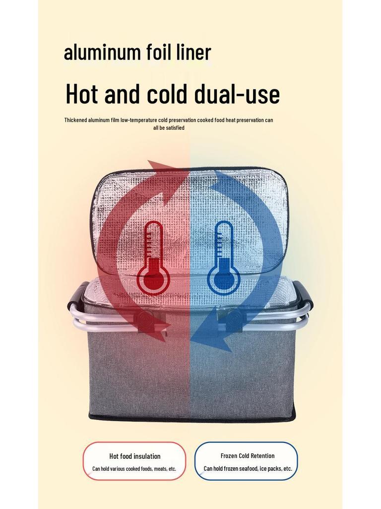 Katlanabilir Dış Mekan Yalıtımlı Piknik Sepeti - Tazeliği Koruyan Alüminyum Saplı Su Geçirmez Oxford Kumaş