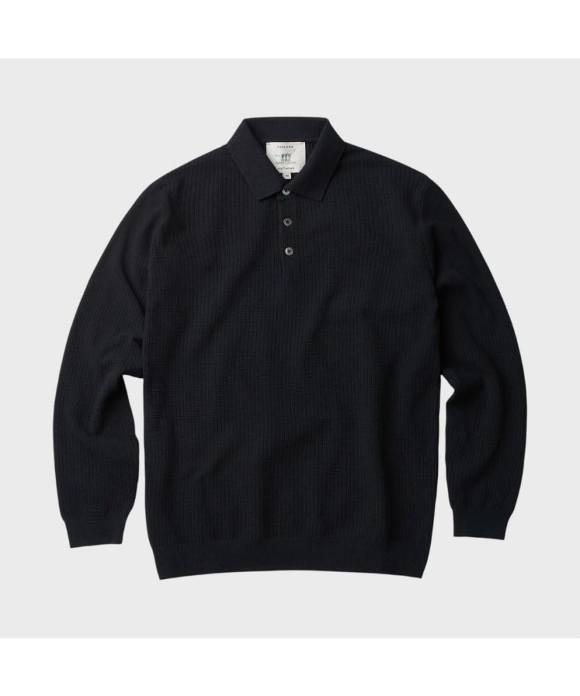 Henlikoteun Long Sleeve Textured Polo Knit Ahwas26611Bkx