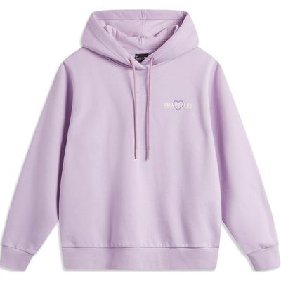 Li Ning Sports Lifestyle Series Letter Hooded Comfortable Fleece Breathable Pullover Sweatshirt Women Sweatshirt Twilight-Purple AWDU452-5