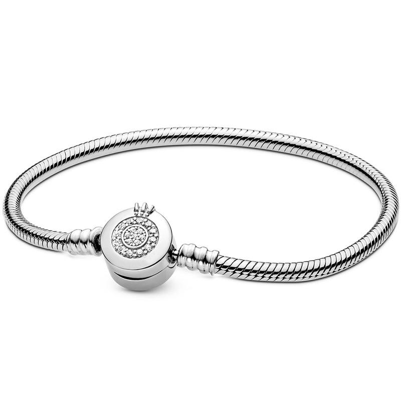 Moments Açacağı Kalp T-BAR Köpüklü Taç O Yılan Zincir Bilezik Fit Moda 925 Ayar Gümüş Bileklik Boncuk Charm DIY Takı