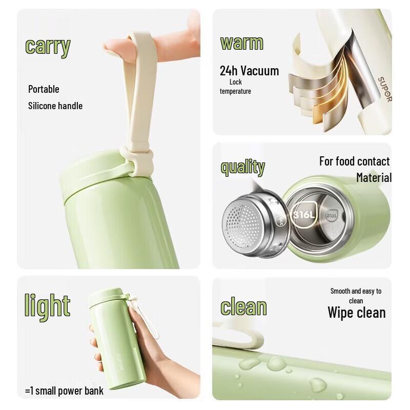 SUPOR 316L Stainless Steel Portable Insulated Water Bottle