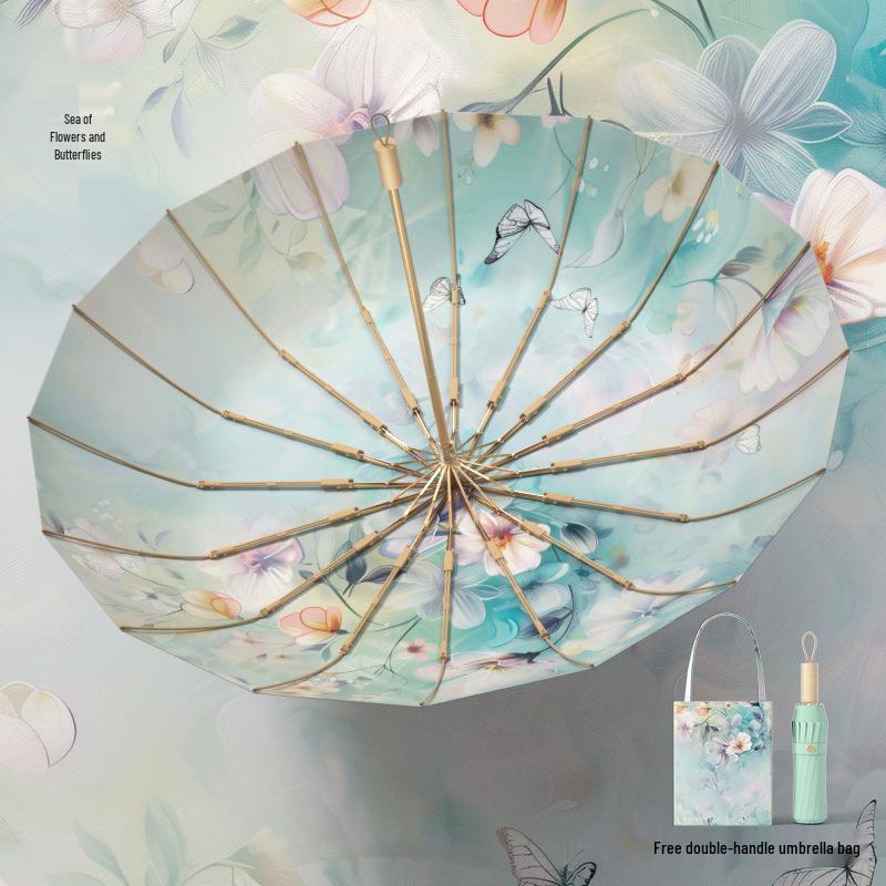 16-Speichen-Doppelnutzungs-Farbschirm: Schutz bei Regen oder Sonnenschein, Dreifach-Doppelfalt-Design