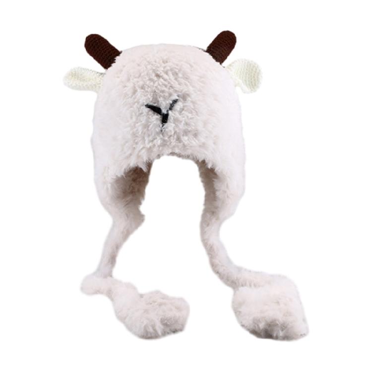 Girls Cartoon Lamb Hat Handmade Furry Animal Hat Lamb Mouse Warm Hat