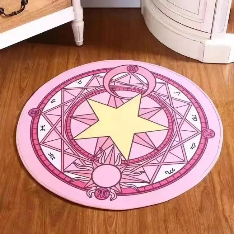 Magical Girl Inspired Round Floor Mat - Pink Mystical Symbol with Star, Soft & Durable, Perfect for Fantasy Decor