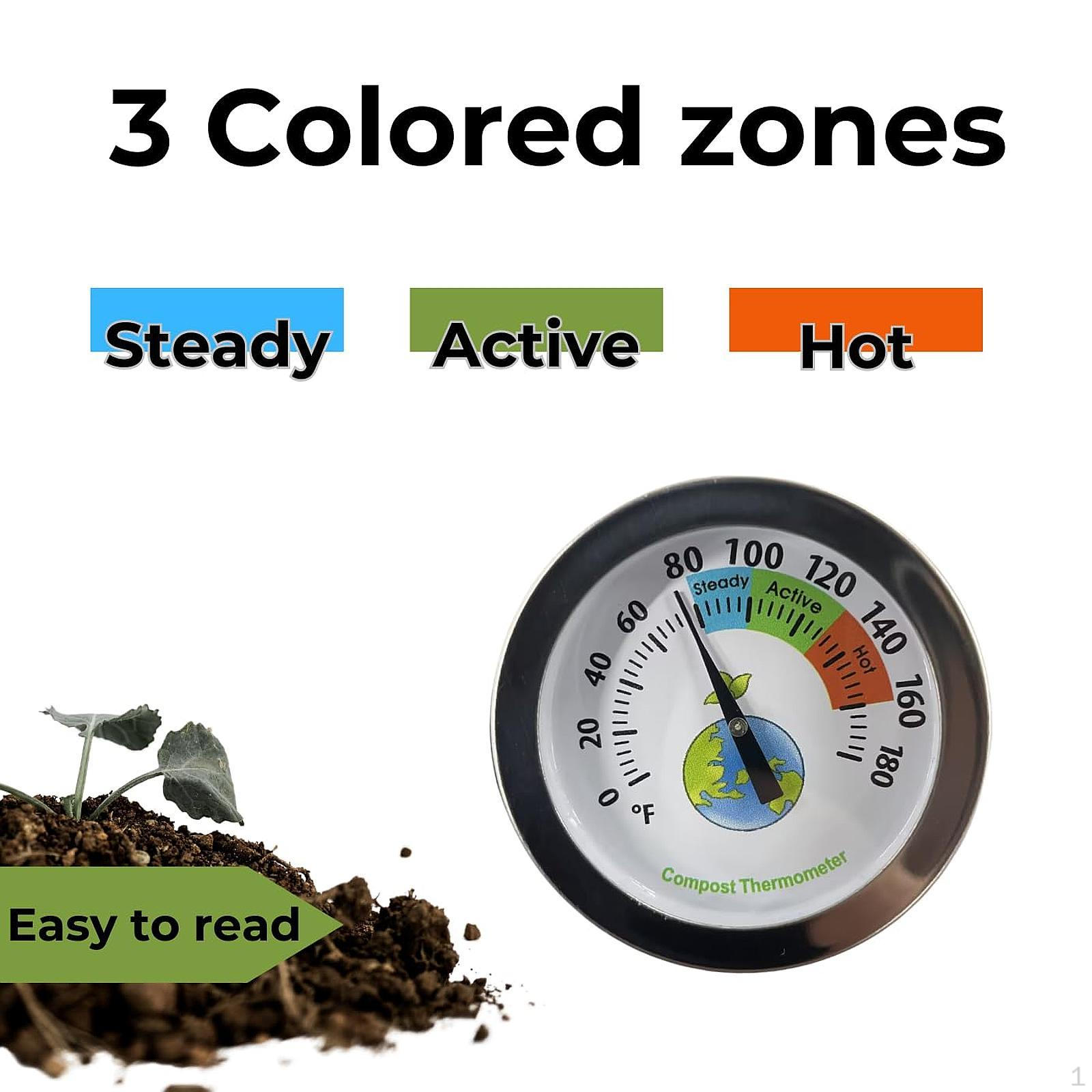 

Компостный почвенный термометр Фаренгейта Температурный циферблат Водонепроницаемый Руководство по компостированию с измерителем для