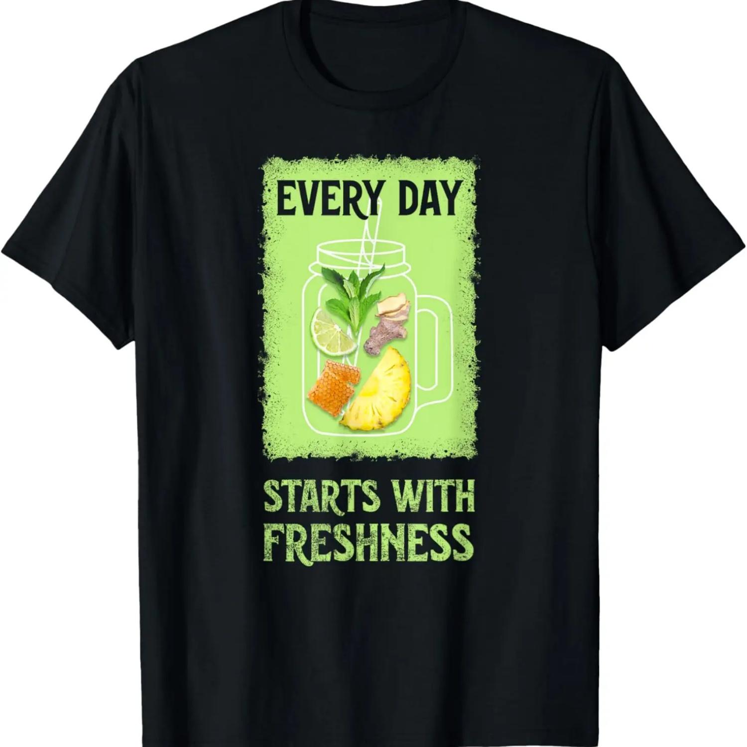 Fresh Juice Healthy Eating Theme Ginger Mint Honey Pineapple T-Shirt S