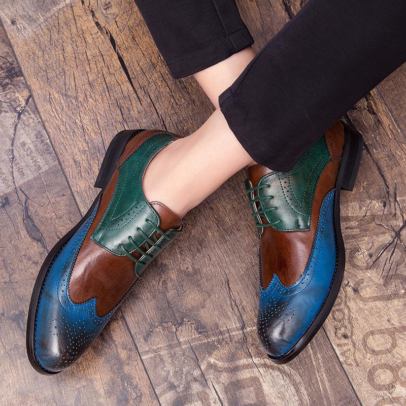 Men's Plus Size Brogue Color Block Leather Dress Shoes - British Style