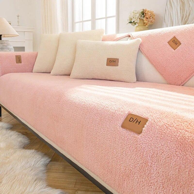 Lamb Plush Embroidery Sofa Cushion Winter Thickened Cushion Non-Slip Universal Living Room Sofa Cover Armrest Backrest Towels