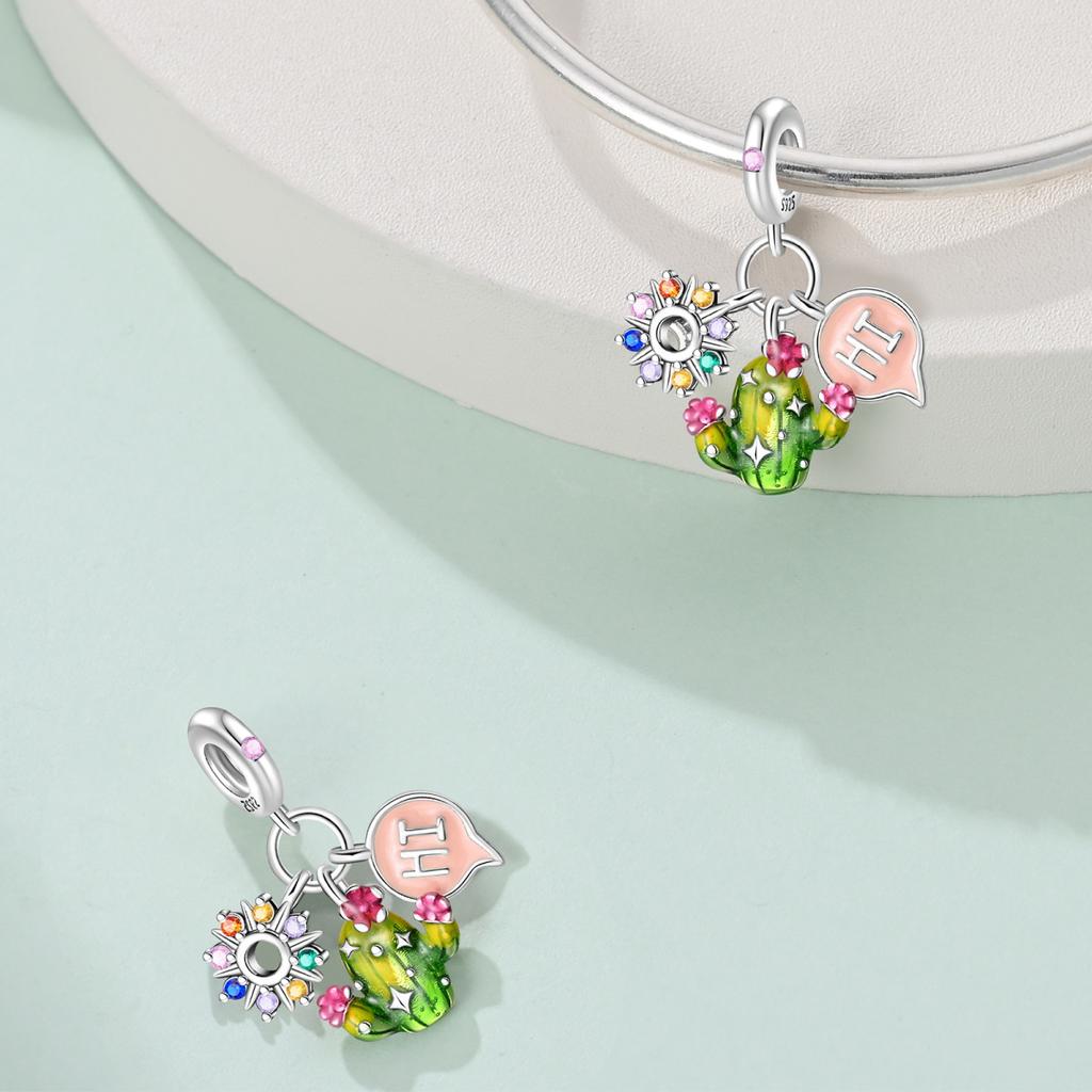Charms Original Copper Cactus Plant Pendant Beads Fit Bracelet Diy Fine Gift Women Delicate Jewelry Accessory