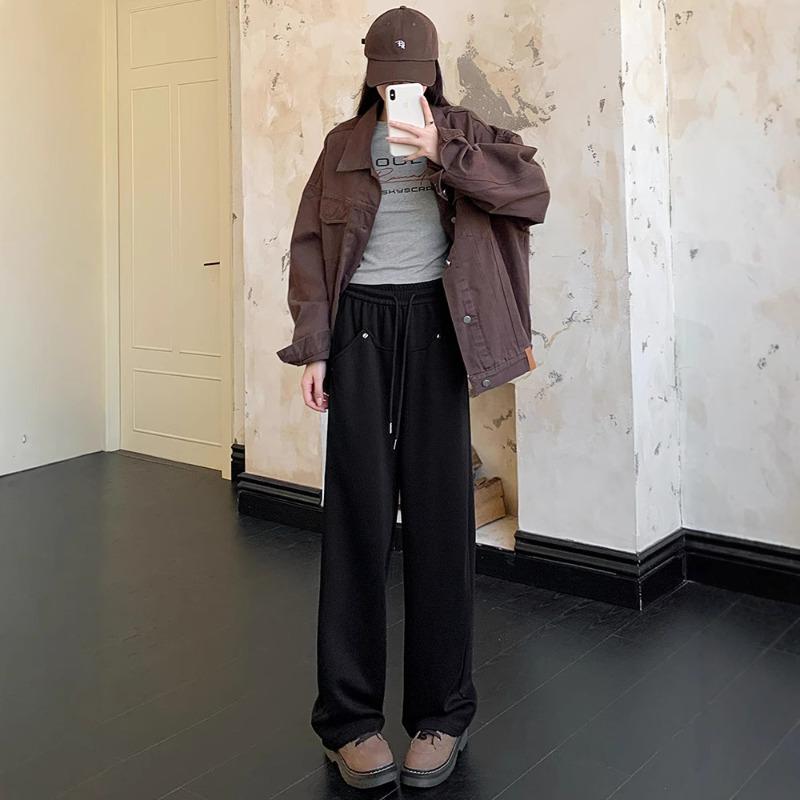 High Street Grey Sweatpants Women's Spring Wide Leg Pants High Waist Loose Drop Casual Mopping Banana Guard Pants