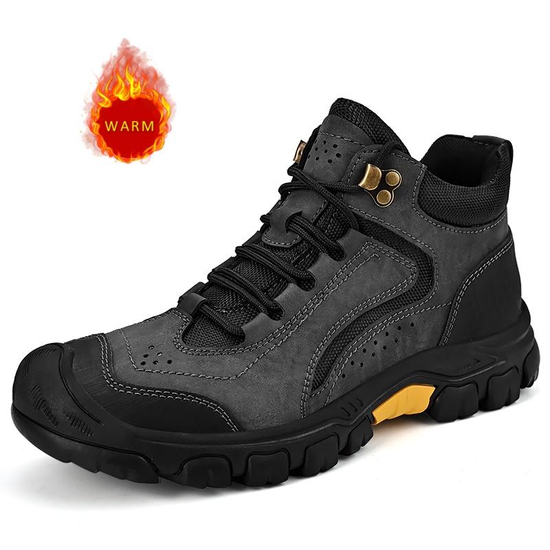 Fashion High Quality Brand Men's Leather Casual Shoes Outdoor Hiking Shoes Wear-resistant Soles Men's Oxford Shoes Lace Up Winter Velvet