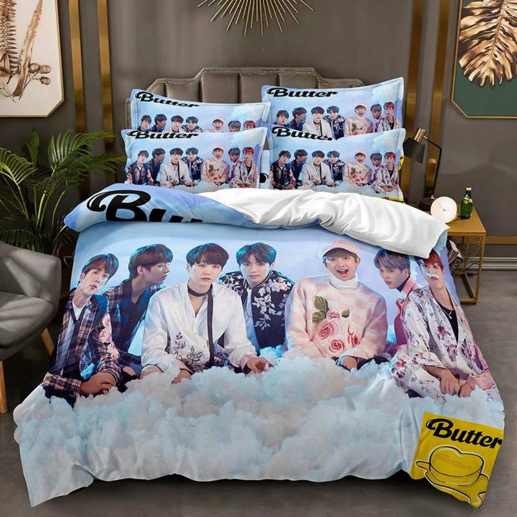 2026 NEW BTS Men's group Bedding Music Duvet Covers Kids Cartoon Bedding Set Twin Full Bedroom Bed Decor for Teens Best Gifts