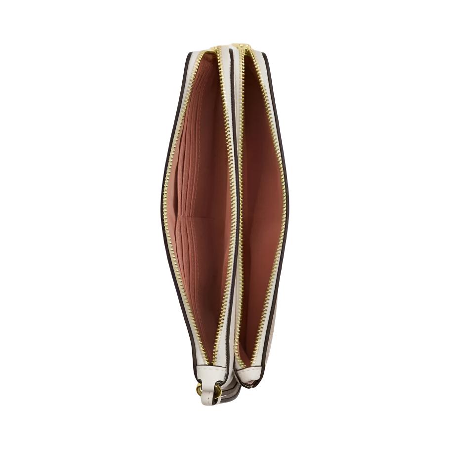 Coach Portafoglio con Doppio Zip 20 Marchi Logo Stampa Floreale Tela Con Pelle a Grana Portafoglio Donna Sabbia Dorata CAR09-IMSAS