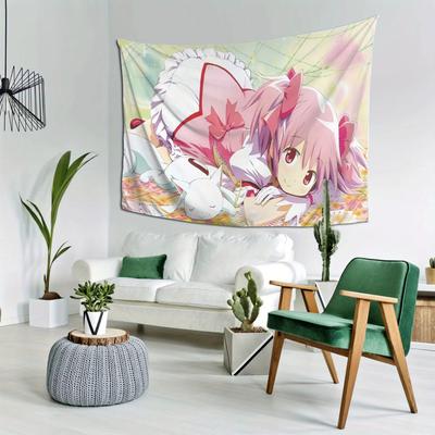 Puella Magi Madoka Magica Wandteppich Madoka Kyubey Kunst Skurrile Raumdekoration für Magical Girl Anime Niedliche Ästhetik Fans