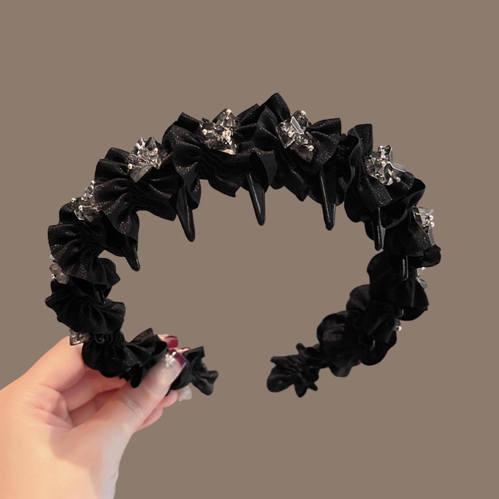 2025 Hoher Krone Schwarzes Netz Strass Stirnband - Feminines Luxus Haaraccessoire