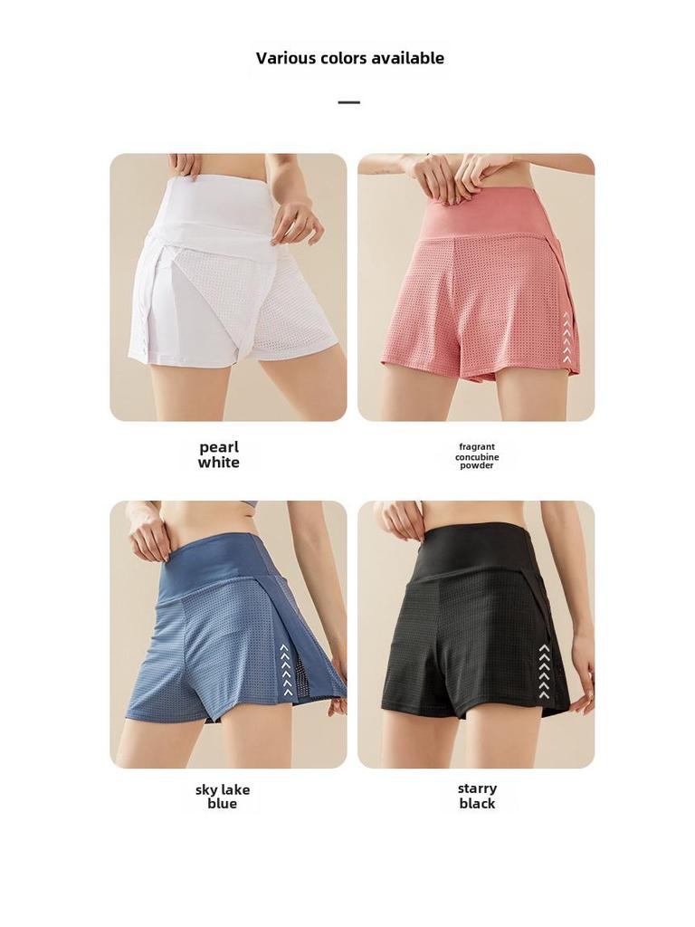 Dámské jógové šortky-sukně s vysokým pasem, dvoudílného vzhledu – Letní sportovní fitness a běžecké oblečení
