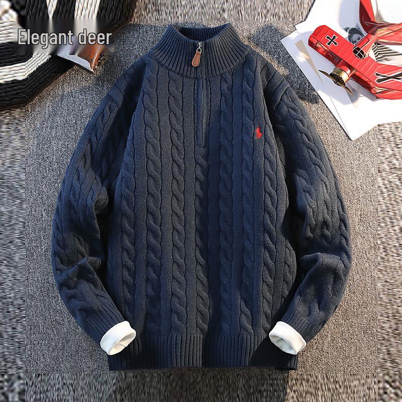 Yalu Men's Half-Zip High-Collar Cable Knit Sweater